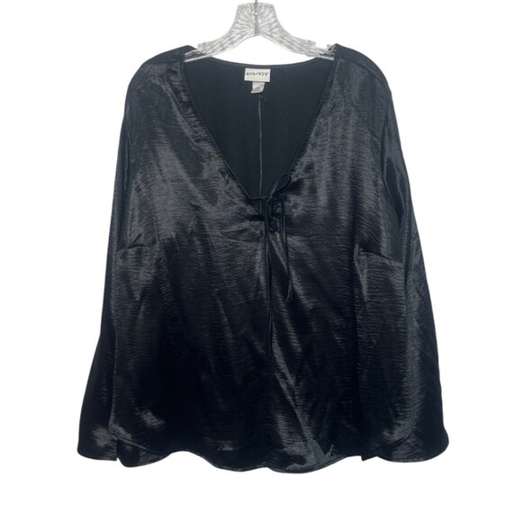 Ava & Viv Black Satin Shirt Blouse Womens XXL Black New WOT Plus Size - Picture 1 of 6